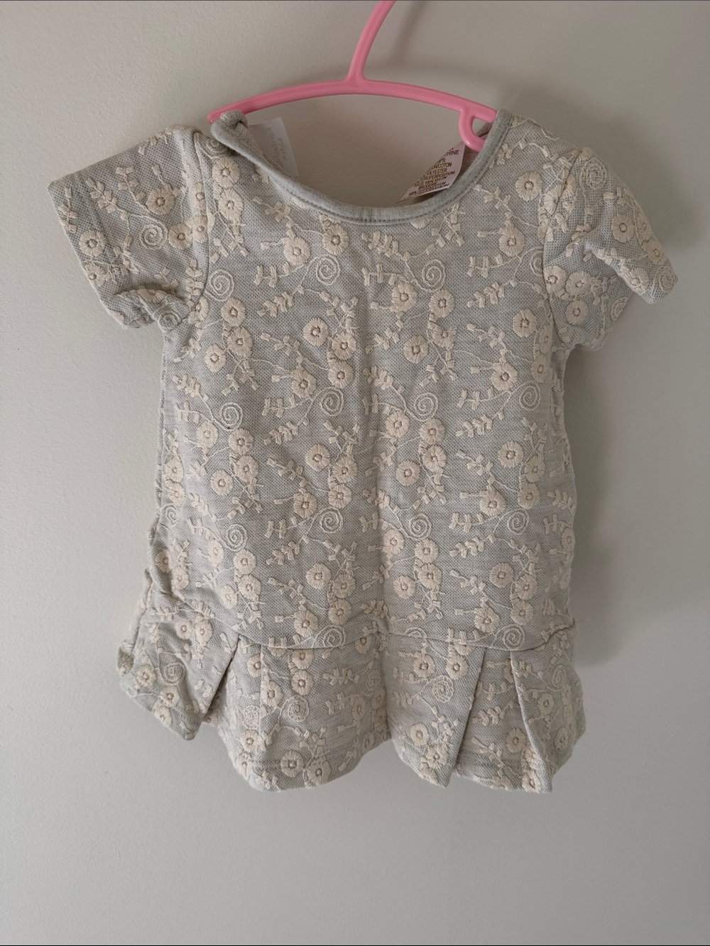 Kardashian Kids Light Gray Tee with Cream Floral Embroidery
